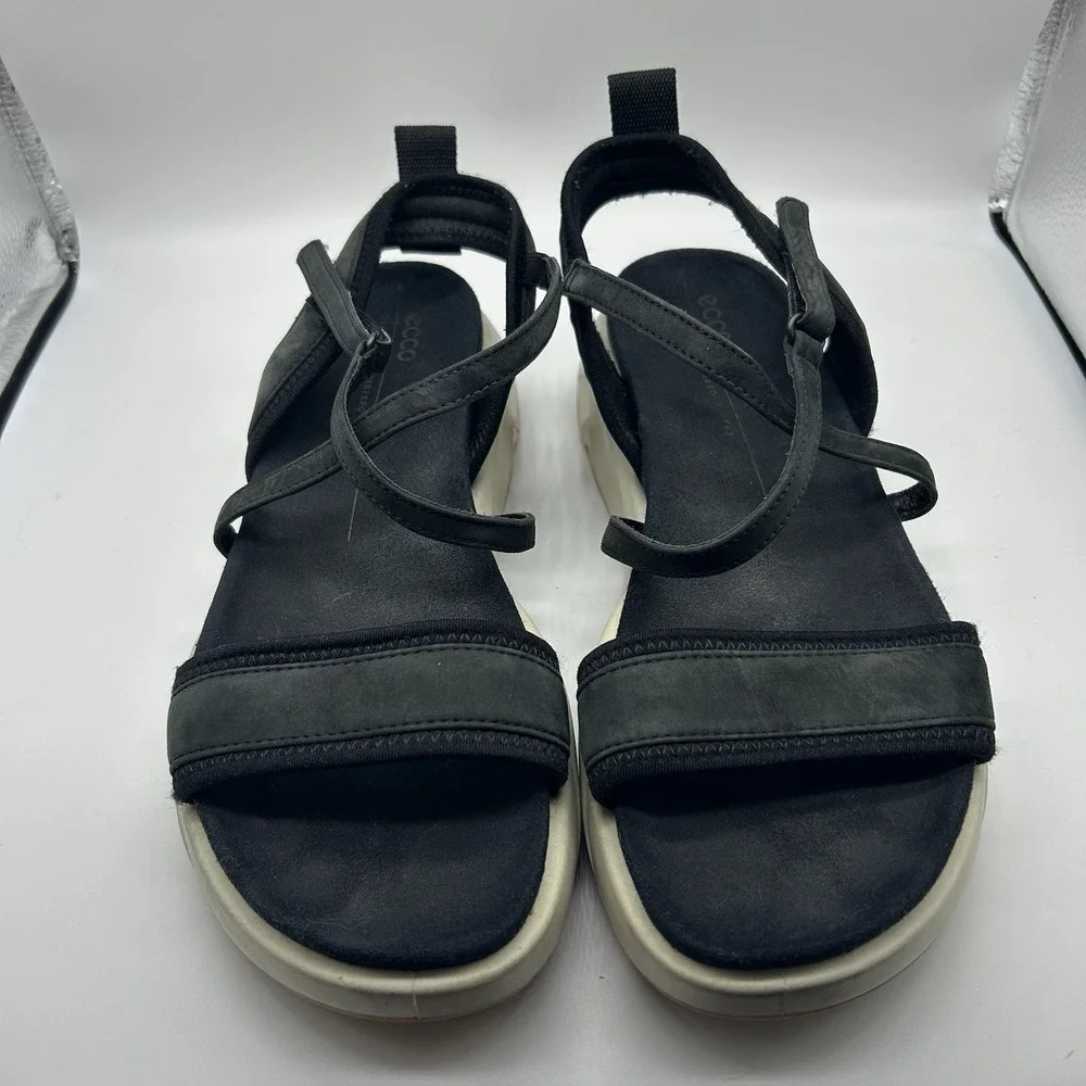 ECCO Plateau Women's 38 US 7.5 Comfort Wedge Sandals Leather Black